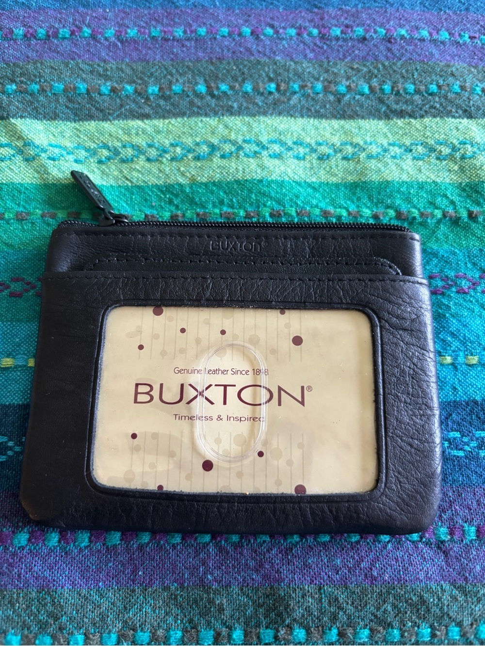 Buxton Black Leather Card Wallet with Clear ID Window
